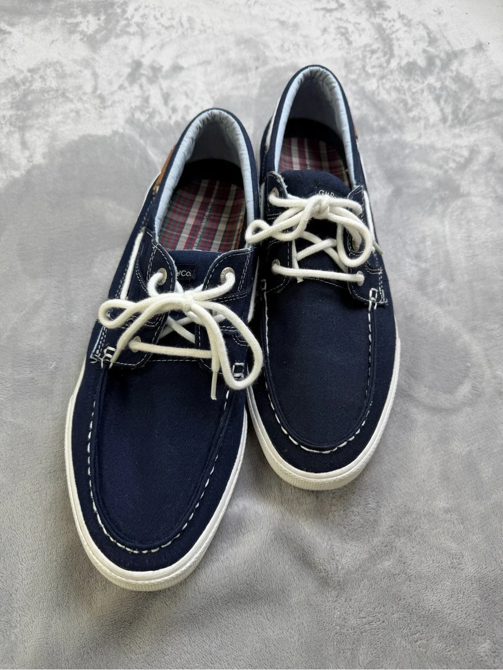 G.H. Bass & Co. Navy Canvas Boat Shoes with White Laces Men’s Summer 10.5